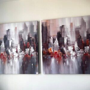 Large Abstract Cityscape Paintings – Set of 2 (36" × 36" Each)